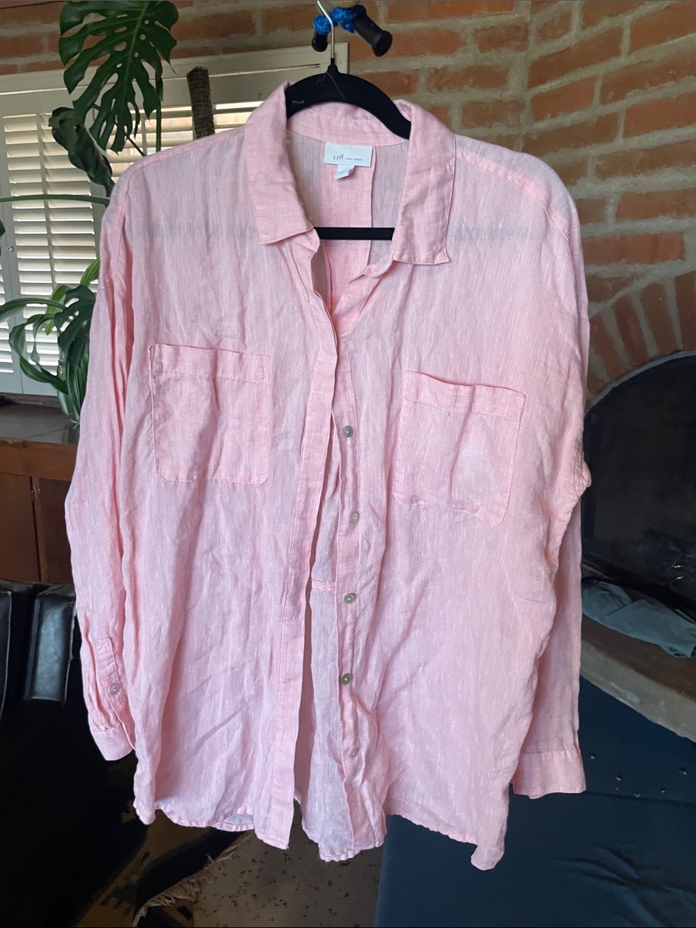 J. Jill Light Pink Linen Button-Up Blouse